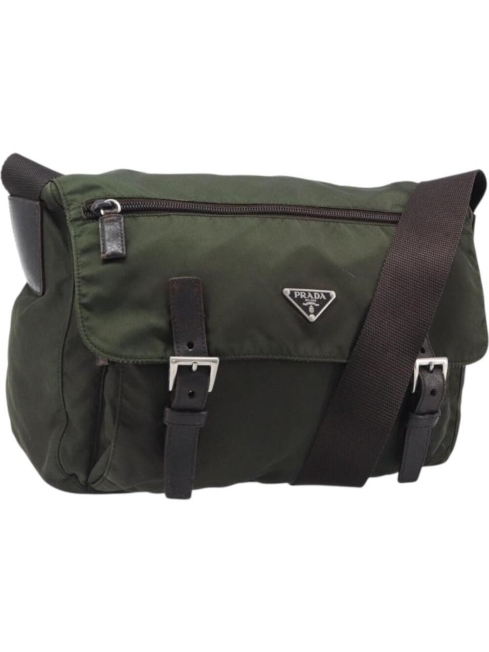 PRADA Shoulder Bag Nylon Khaki Silver